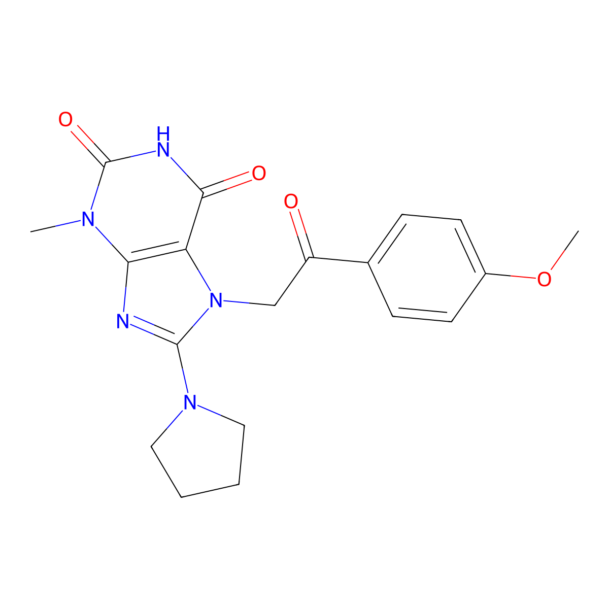 7-(2-(4-methoxyphenyl)-2-oxoethyl)-3-methyl-8-(pyrrolidin-1-yl)-1H-purine-2,6(3H,7H)-dione molecular structure, CAS 1040667-30-8