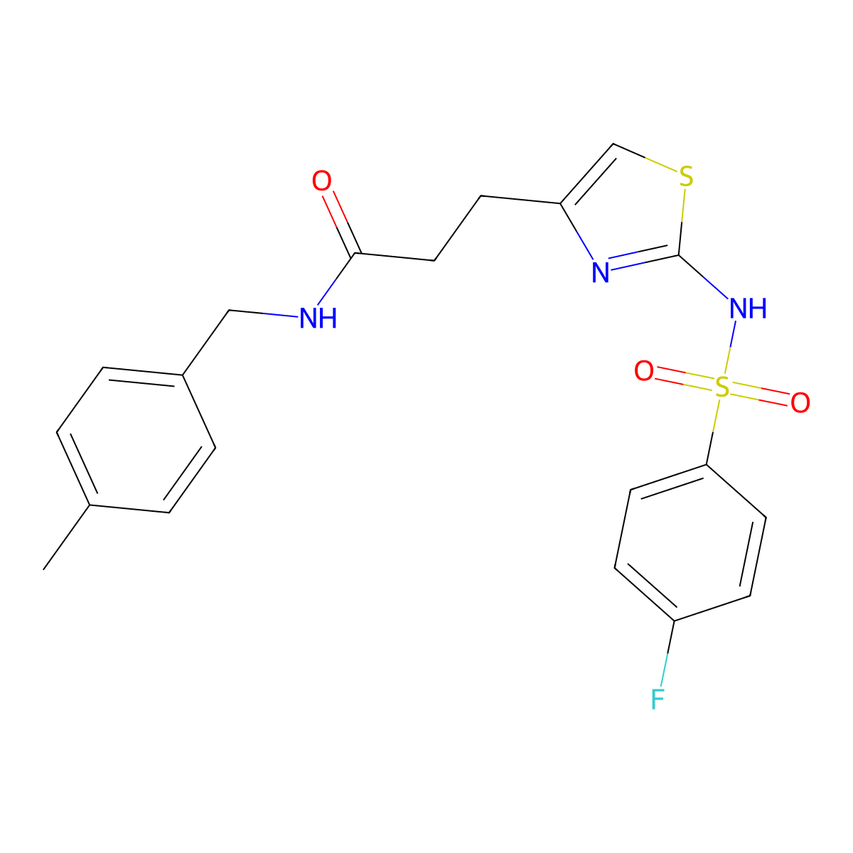 3-[2-(4-fluorobenzenesulfonamido)-1,3-thiazol-4-yl]-N-[(4-methylphenyl)methyl]propanamide molecular structure, CAS 1040667-34-2