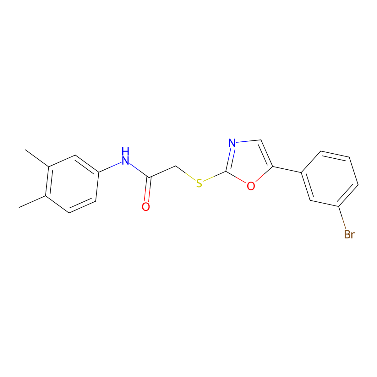 2-((5-(3-bromophenyl)oxazol-2-yl)thio)-N-(3,4-dimethylphenyl)acetamide molecular structure, CAS 1040667-37-5