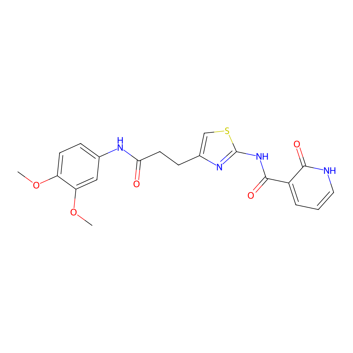 N-(4-(3-((3,4-dimethoxyphenyl)amino)-3-oxopropyl)thiazol-2-yl)-2-oxo-1,2-dihydropyridine-3-carboxamide molecular structure, CAS 1040667-39-7