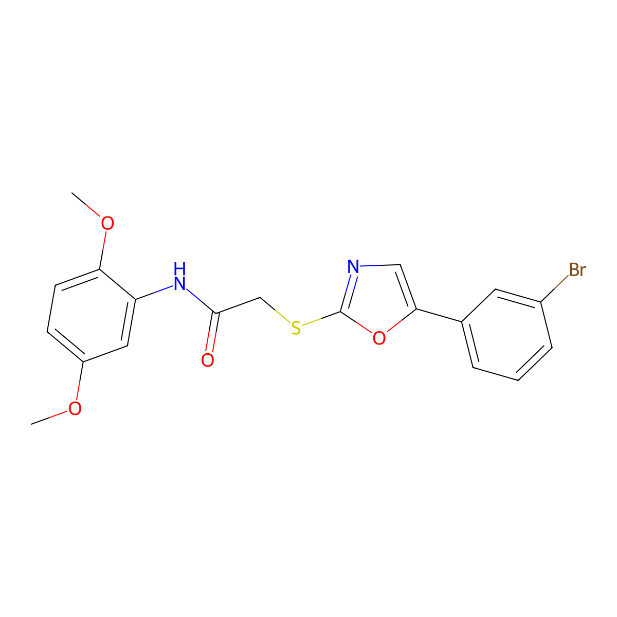 2-{[5-(3-bromophenyl)-1,3-oxazol-2-yl]sulfanyl}-N-(2,5-dimethoxyphenyl)acetamide molecular structure, CAS 1040667-43-3