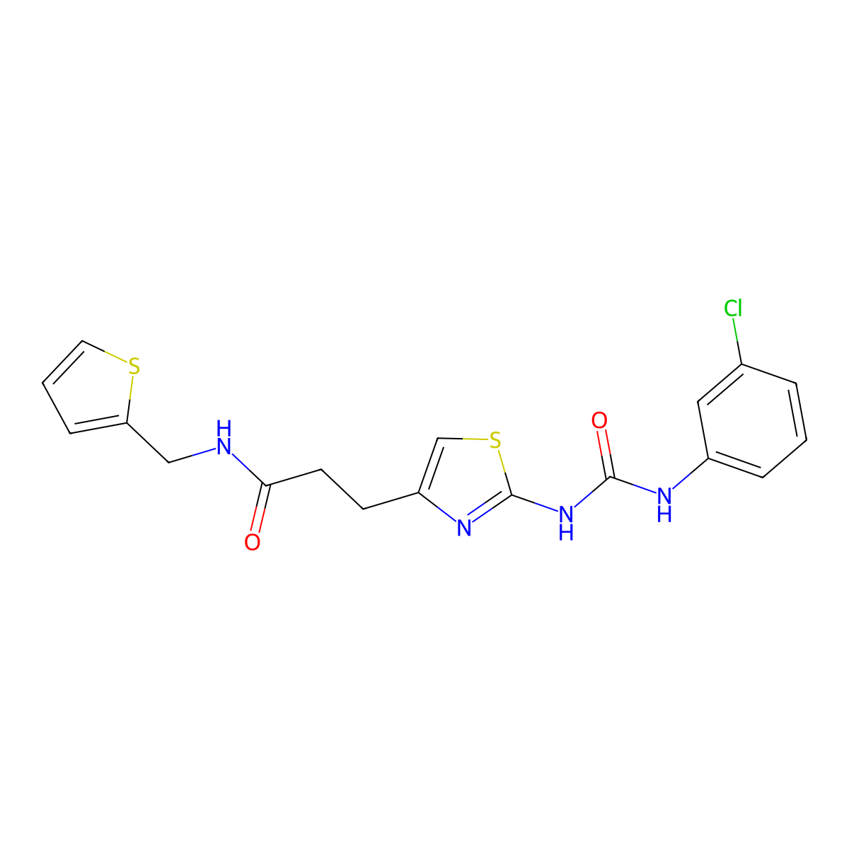 3-(2-{[(3-chlorophenyl)carbamoyl]amino}-1,3-thiazol-4-yl)-N-[(thiophen-2-yl)methyl]propanamide molecular structure, CAS 1040667-44-4