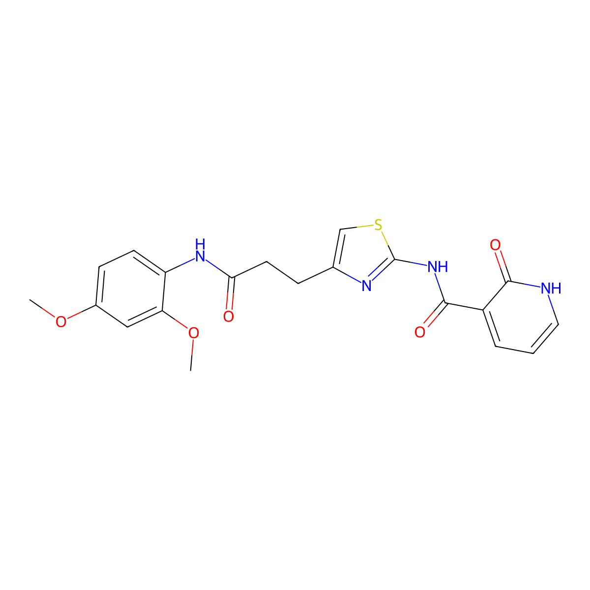N-(4-(3-((2,4-dimethoxyphenyl)amino)-3-oxopropyl)thiazol-2-yl)-2-oxo-1,2-dihydropyridine-3-carboxamide molecular structure, CAS 1040667-45-5