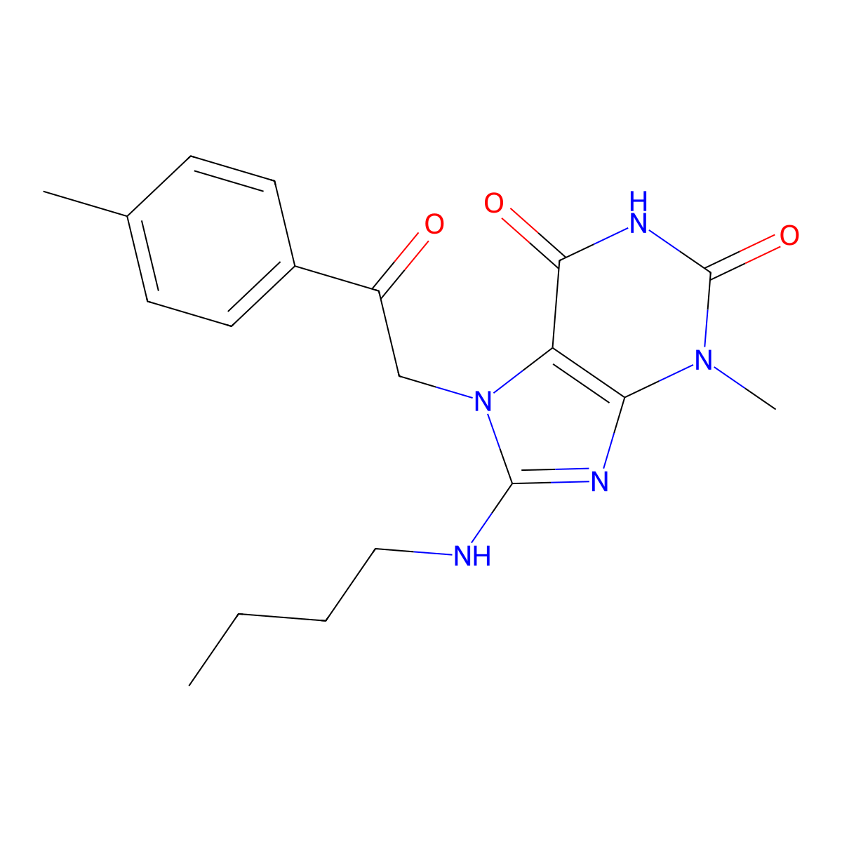 8-(butylamino)-3-methyl-7-(2-oxo-2-(p-tolyl)ethyl)-1H-purine-2,6(3H,7H)-dione molecular structure, CAS 1040667-48-8