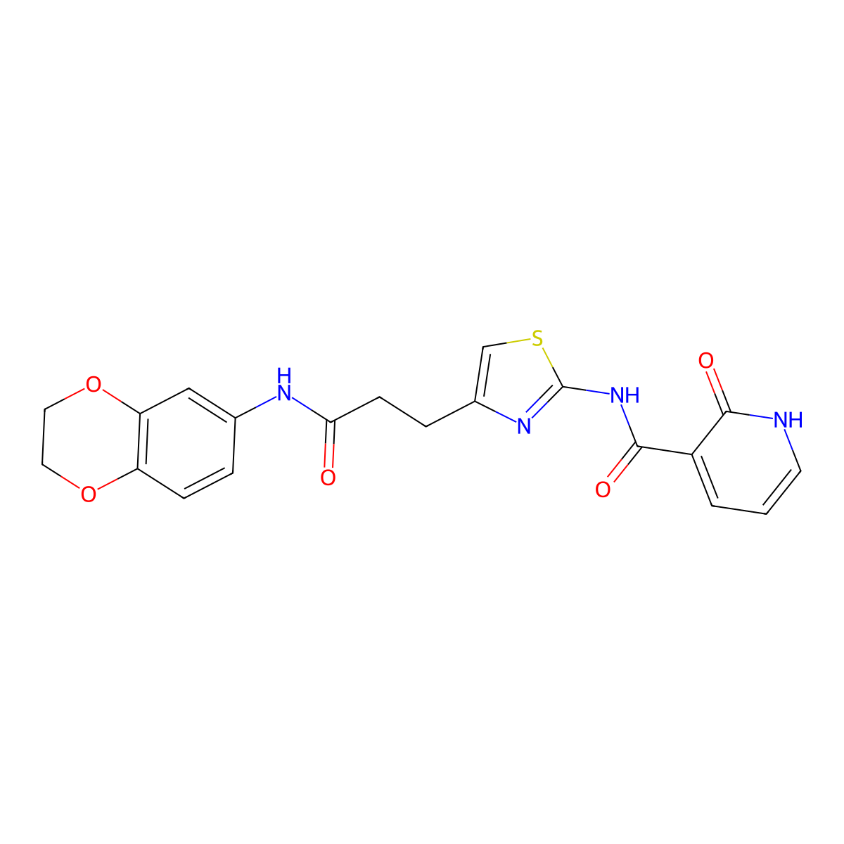 N-(4-(3-((2,3-dihydrobenzo[b][1,4]dioxin-6-yl)amino)-3-oxopropyl)thiazol-2-yl)-2-oxo-1,2-dihydropyridine-3-carboxamide molecular structure, CAS 1040667-51-3