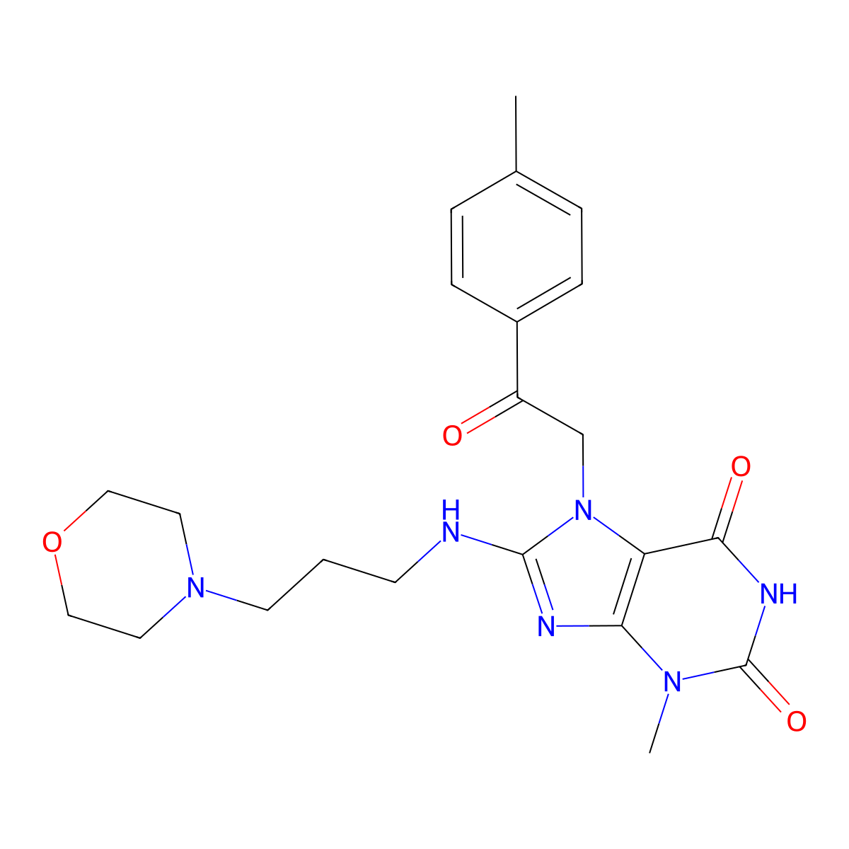 3-methyl-8-((3-morpholinopropyl)amino)-7-(2-oxo-2-(p-tolyl)ethyl)-1H-purine-2,6(3H,7H)-dione molecular structure, CAS 1040667-54-6
