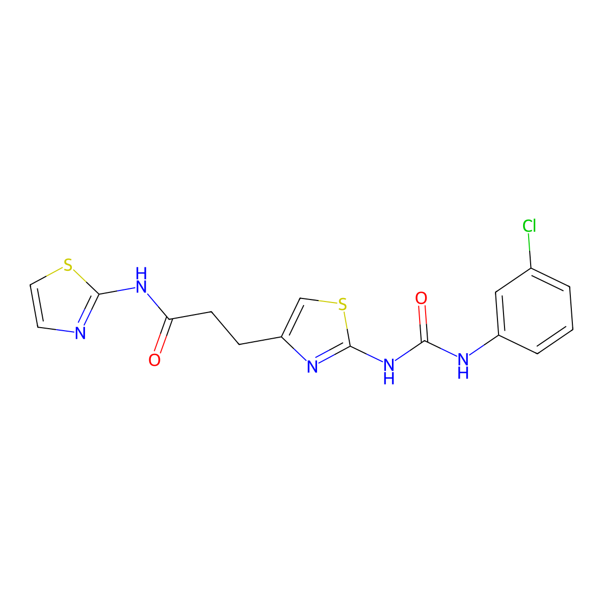 3-(2-{[(3-chlorophenyl)carbamoyl]amino}-1,3-thiazol-4-yl)-N-(1,3-thiazol-2-yl)propanamide molecular structure, CAS 1040667-56-8