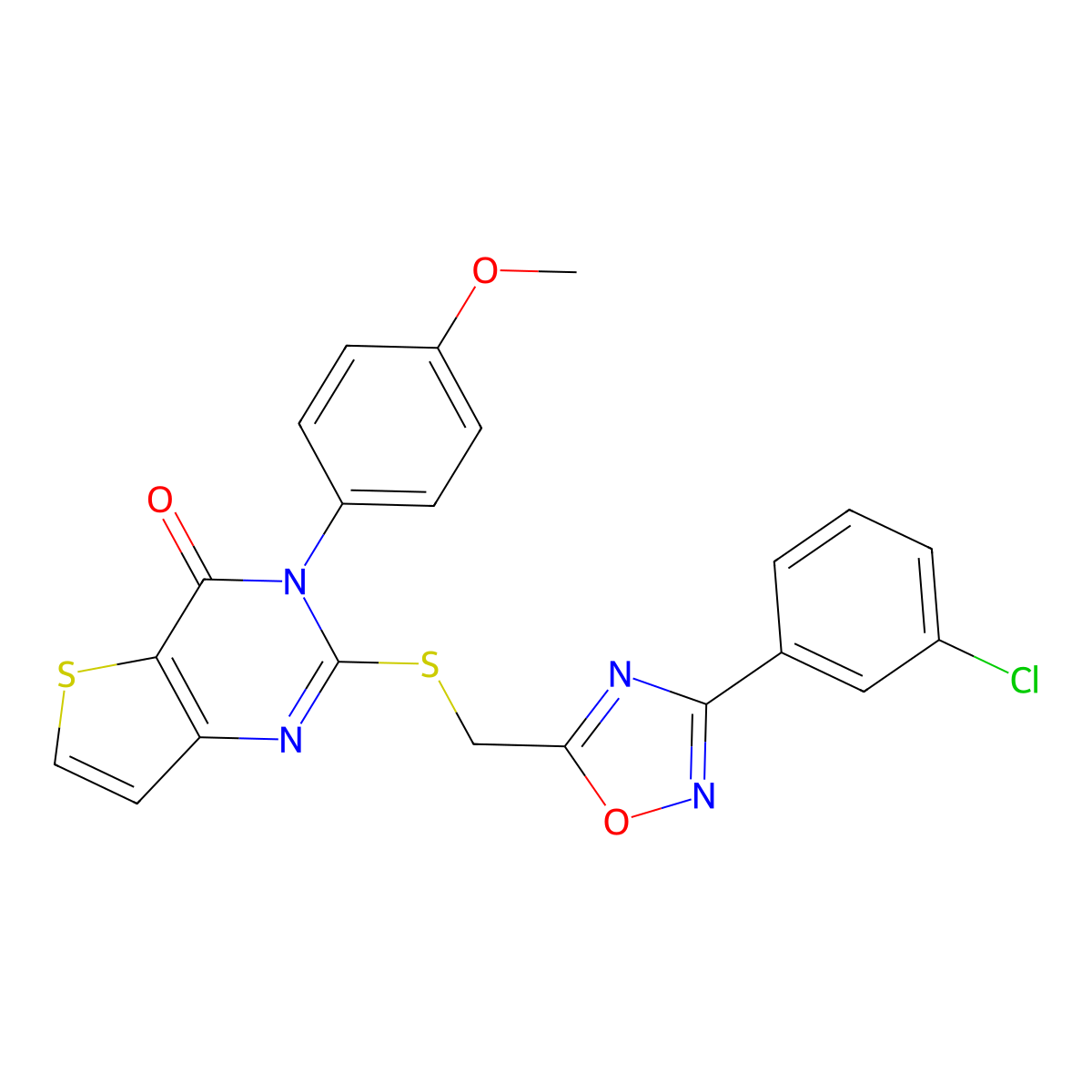 2-(((3-(3-chlorophenyl)-1,2,4-oxadiazol-5-yl)methyl)thio)-3-(4-methoxyphenyl)thieno[3,2-d]pyrimidin-4(3H)-one molecular structure, CAS 1040667-59-1