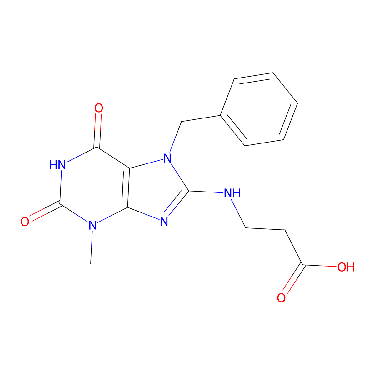 3-[(7-benzyl-3-methyl-2,6-dioxo-2,3,6,7-tetrahydro-1H-purin-8-yl)amino]propanoic acid molecular structure, CAS 1040667-60-4