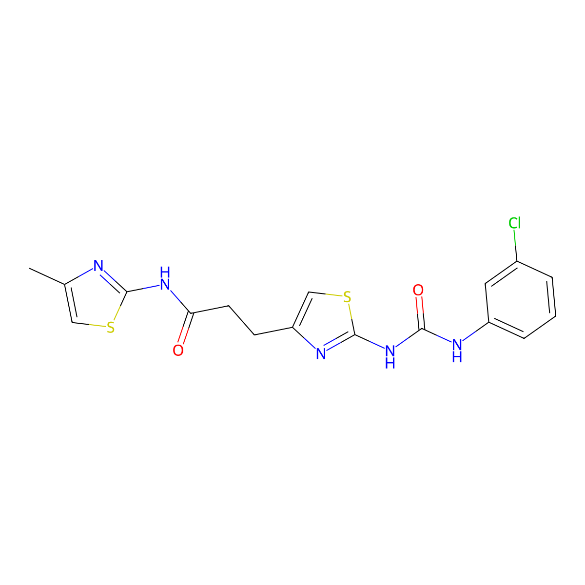 3-(2-{[(3-chlorophenyl)carbamoyl]amino}-1,3-thiazol-4-yl)-N-(4-methyl-1,3-thiazol-2-yl)propanamide molecular structure, CAS 1040667-62-6