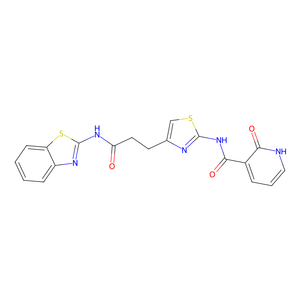 N-(4-{2-[(1,3-benzothiazol-2-yl)carbamoyl]ethyl}-1,3-thiazol-2-yl)-2-oxo-1,2-dihydropyridine-3-carboxamide molecular structure, CAS 1040667-63-7