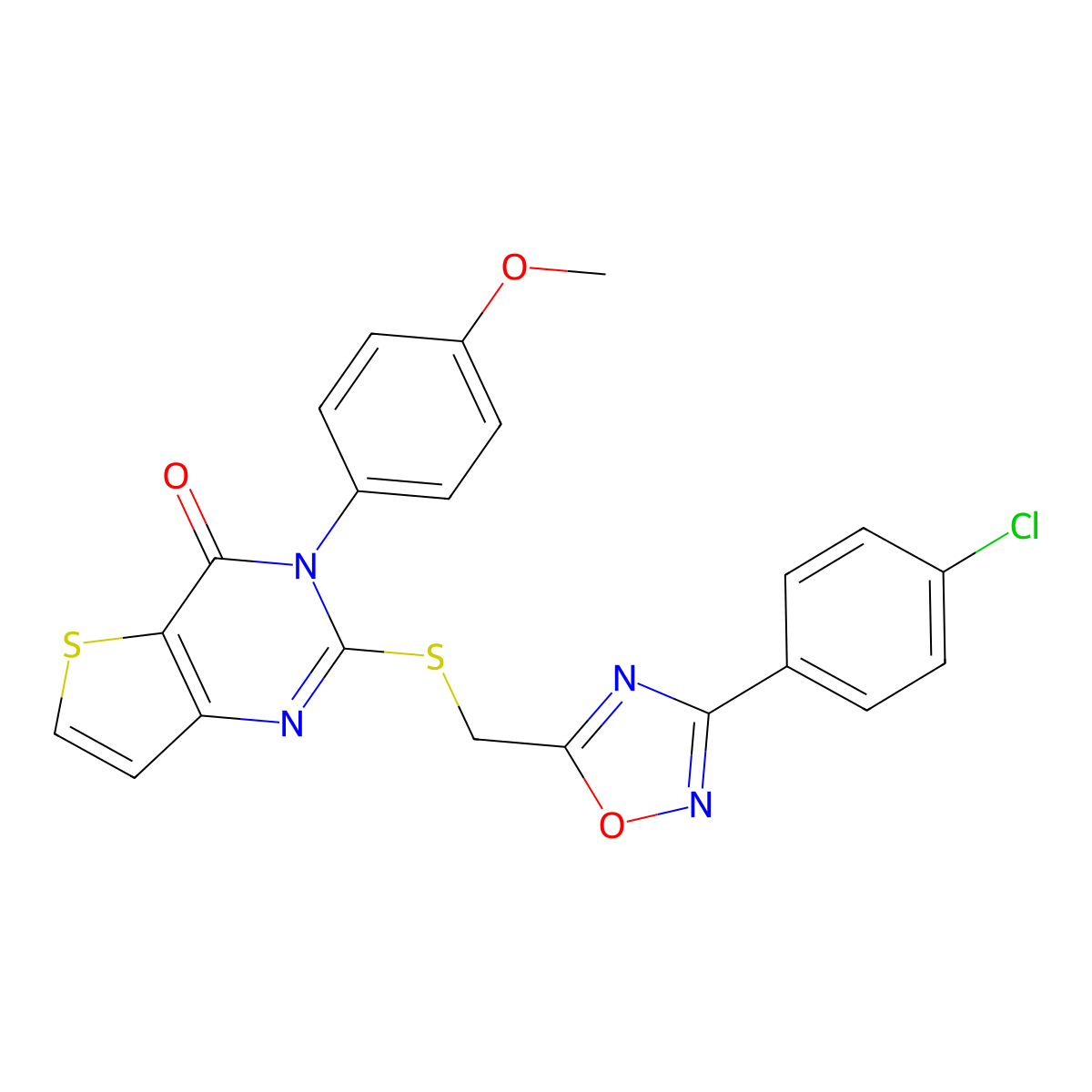 2-(((3-(4-chlorophenyl)-1,2,4-oxadiazol-5-yl)methyl)thio)-3-(4-methoxyphenyl)thieno[3,2-d]pyrimidin-4(3H)-one molecular structure, CAS 1040667-65-9