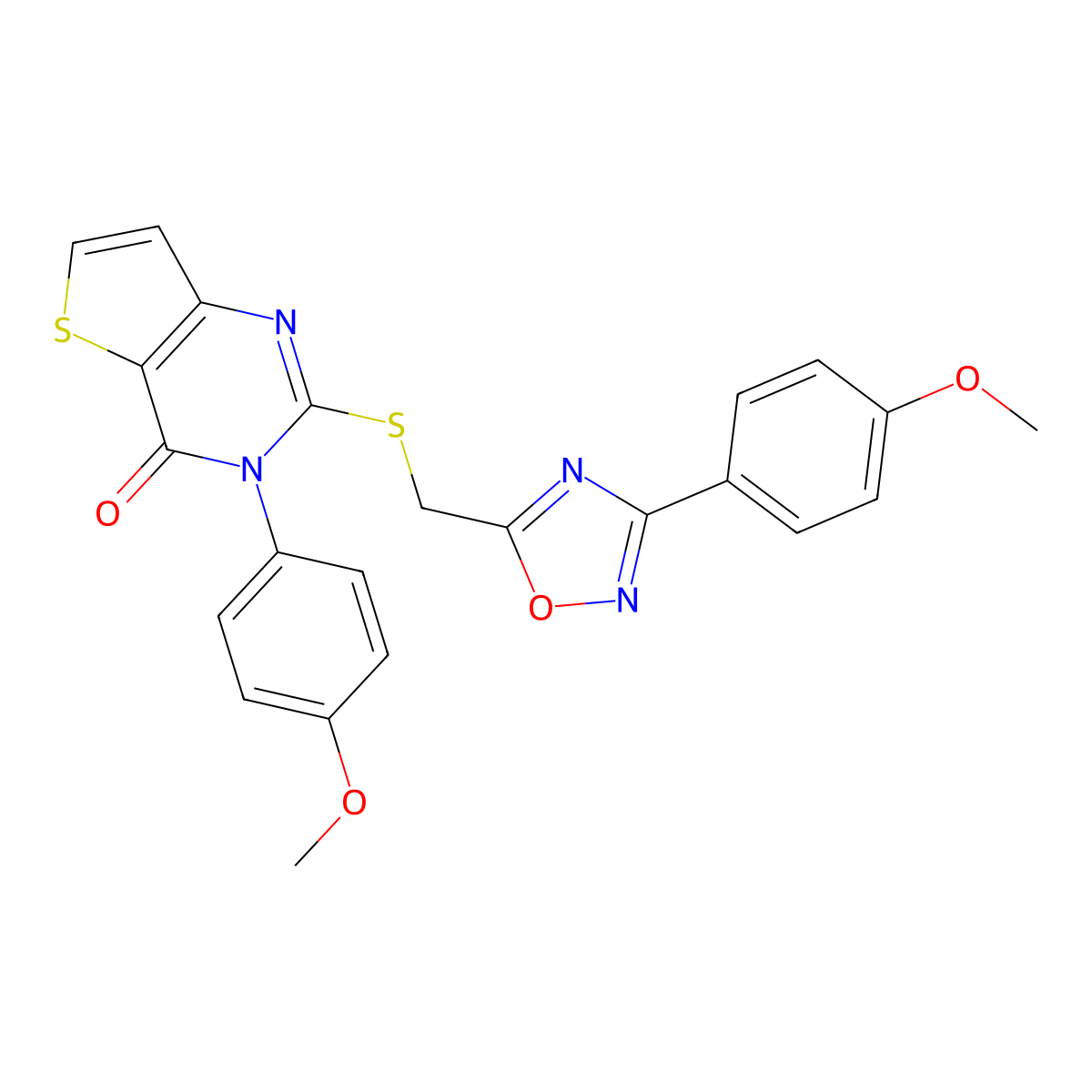 3-(4-methoxyphenyl)-2-({[3-(4-methoxyphenyl)-1,2,4-oxadiazol-5-yl]methyl}sulfanyl)-3H,4H-thieno[3,2-d]pyrimidin-4-one molecular structure, CAS 1040667-71-7