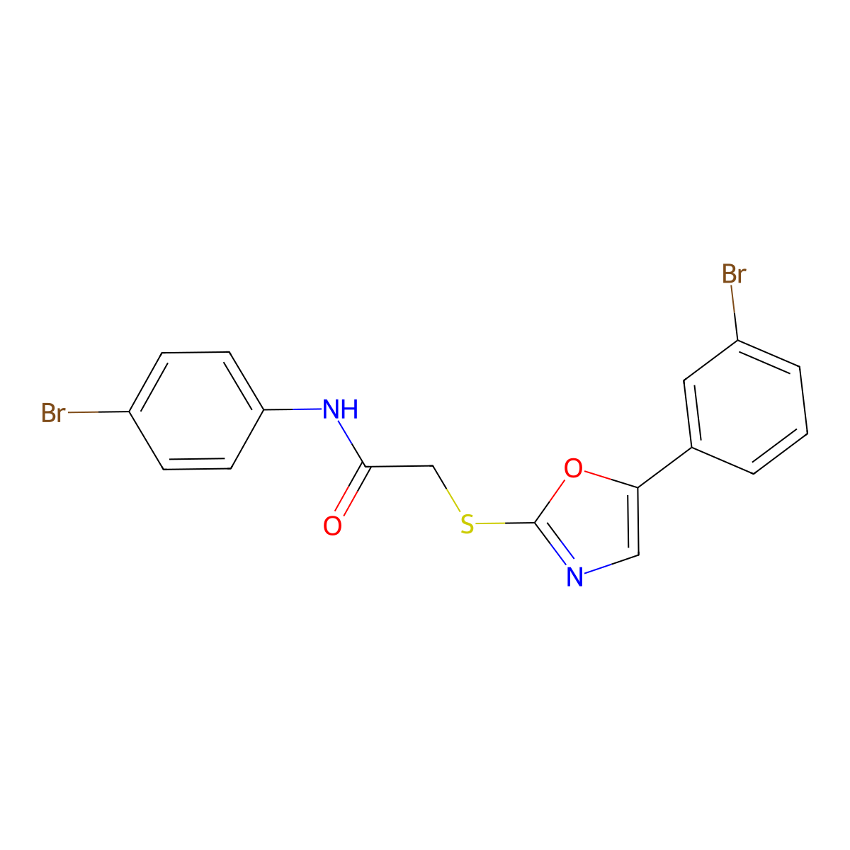 N-(4-bromophenyl)-2-{[5-(3-bromophenyl)-1,3-oxazol-2-yl]sulfanyl}acetamide molecular structure, CAS 1040667-73-9