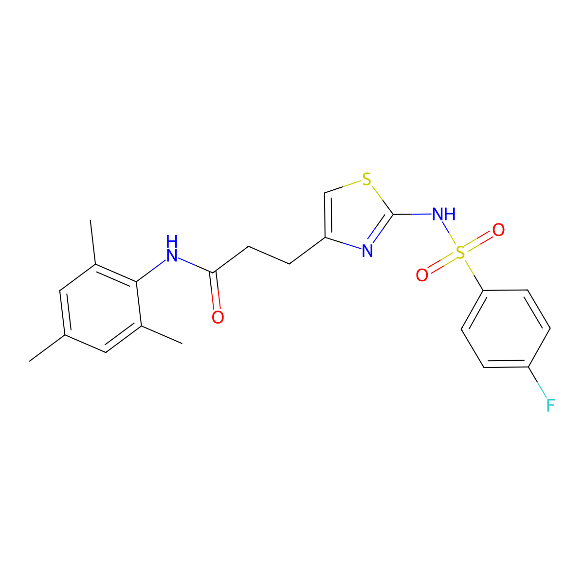3-[2-(4-fluorobenzenesulfonamido)-1,3-thiazol-4-yl]-N-(2,4,6-trimethylphenyl)propanamide molecular structure, CAS 1040667-76-2
