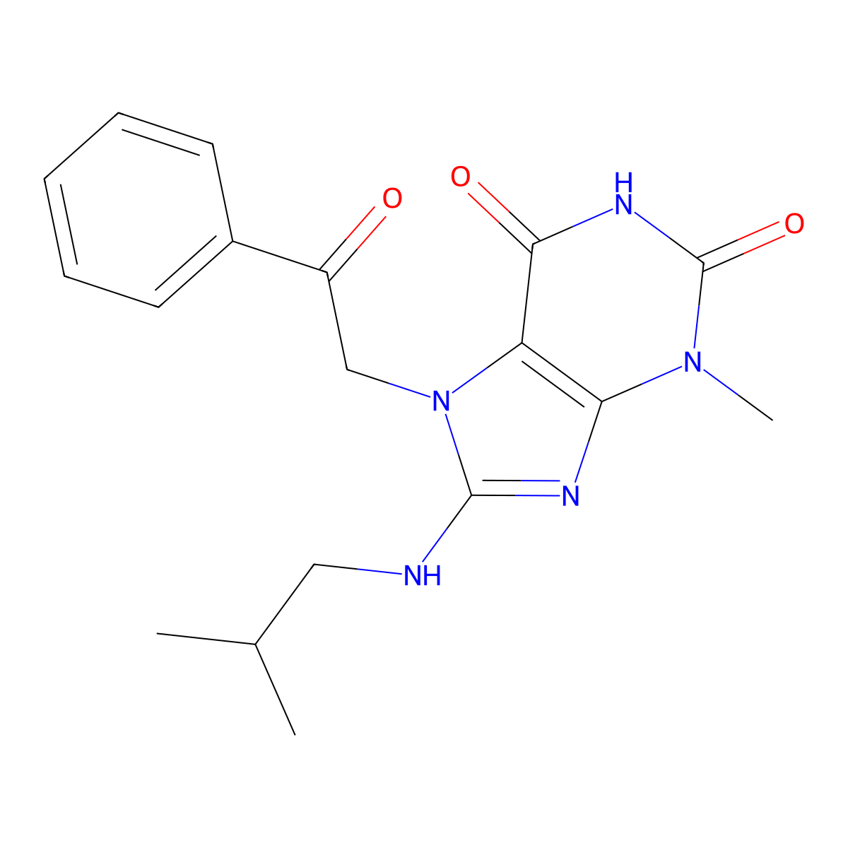 8-(isobutylamino)-3-methyl-7-(2-oxo-2-phenylethyl)-1H-purine-2,6(3H,7H)-dione molecular structure, CAS 1040667-78-4