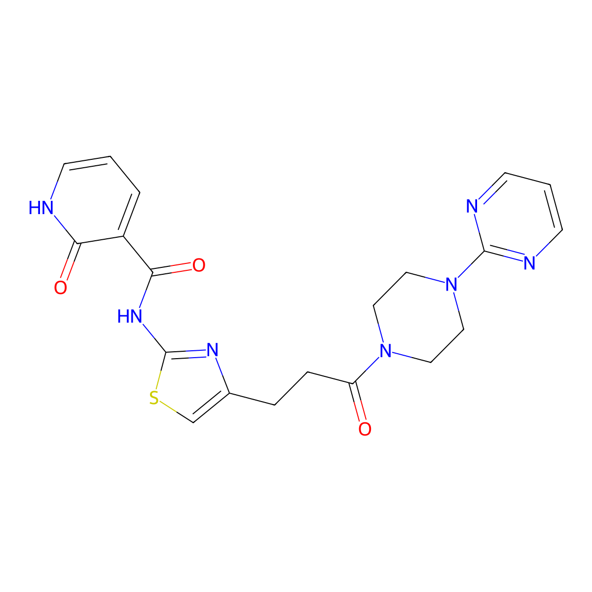 2-oxo-N-(4-(3-oxo-3-(4-(pyrimidin-2-yl)piperazin-1-yl)propyl)thiazol-2-yl)-1,2-dihydropyridine-3-carboxamide molecular structure, CAS 1040667-81-9