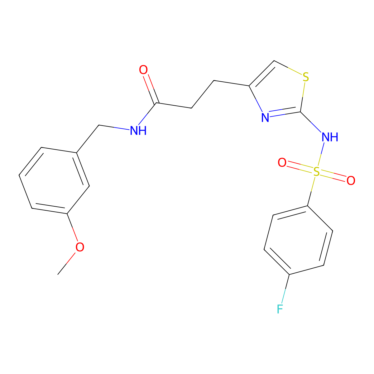 3-[2-(4-fluorobenzenesulfonamido)-1,3-thiazol-4-yl]-N-[(3-methoxyphenyl)methyl]propanamide molecular structure, CAS 1040667-82-0