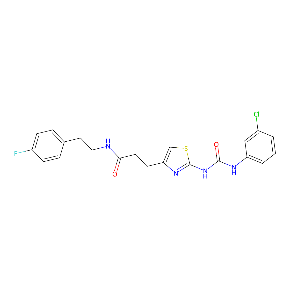 3-(2-{[(3-chlorophenyl)carbamoyl]amino}-1,3-thiazol-4-yl)-N-[2-(4-fluorophenyl)ethyl]propanamide molecular structure, CAS 1040667-86-4