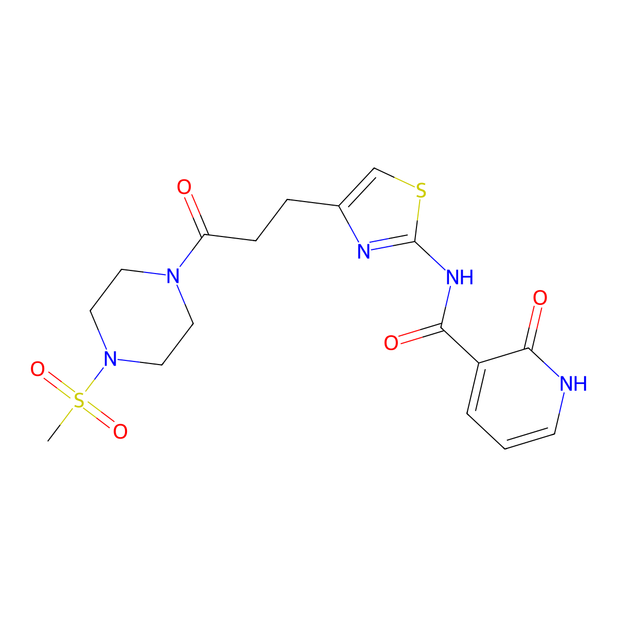 N-{4-[3-(4-methanesulfonylpiperazin-1-yl)-3-oxopropyl]-1,3-thiazol-2-yl}-2-oxo-1,2-dihydropyridine-3-carboxamide molecular structure, CAS 1040667-87-5