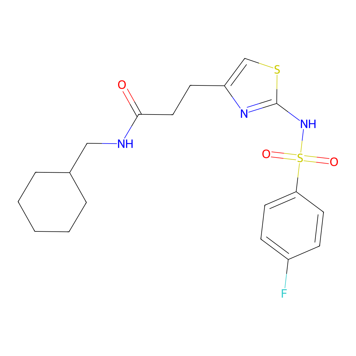 N-(cyclohexylmethyl)-3-[2-(4-fluorobenzenesulfonamido)-1,3-thiazol-4-yl]propanamide molecular structure, CAS 1040667-88-6