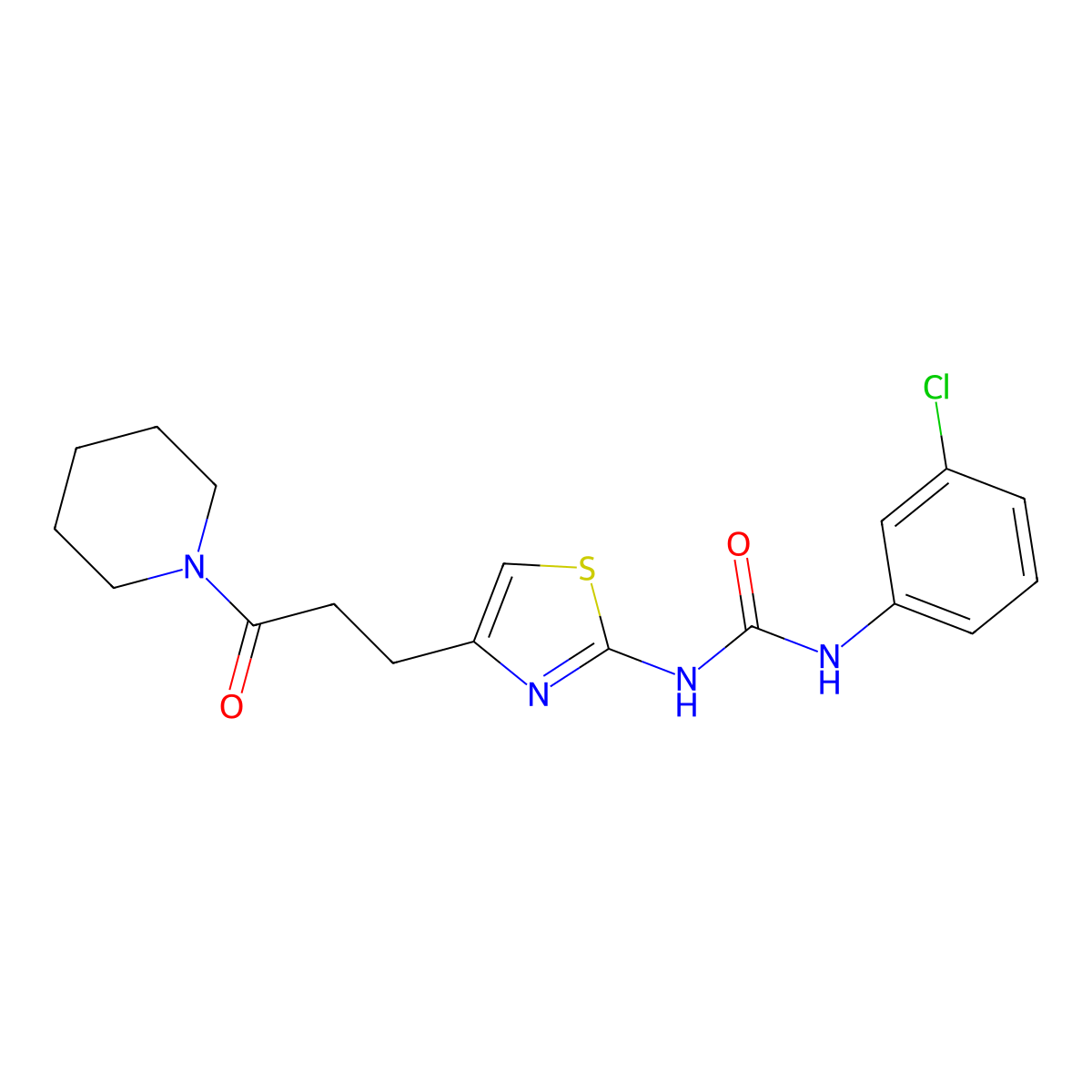 1-(3-Chlorophenyl)-3-{4-[3-oxo-3-(piperidin-1-yl)propyl]-1,3-thiazol-2-yl}urea molecular structure, CAS 1040667-92-2