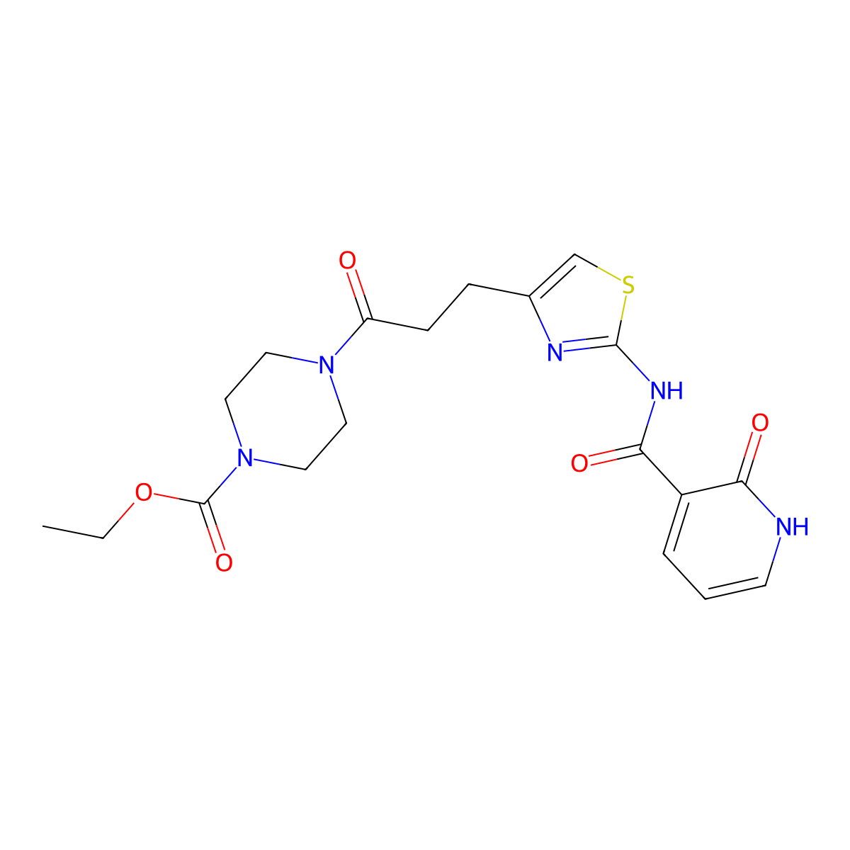 Ethyl 4-{3-[2-(2-oxo-1,2-dihydropyridine-3-amido)-1,3-thiazol-4-yl]propanoyl}piperazine-1-carboxylate molecular structure, CAS 1040667-93-3