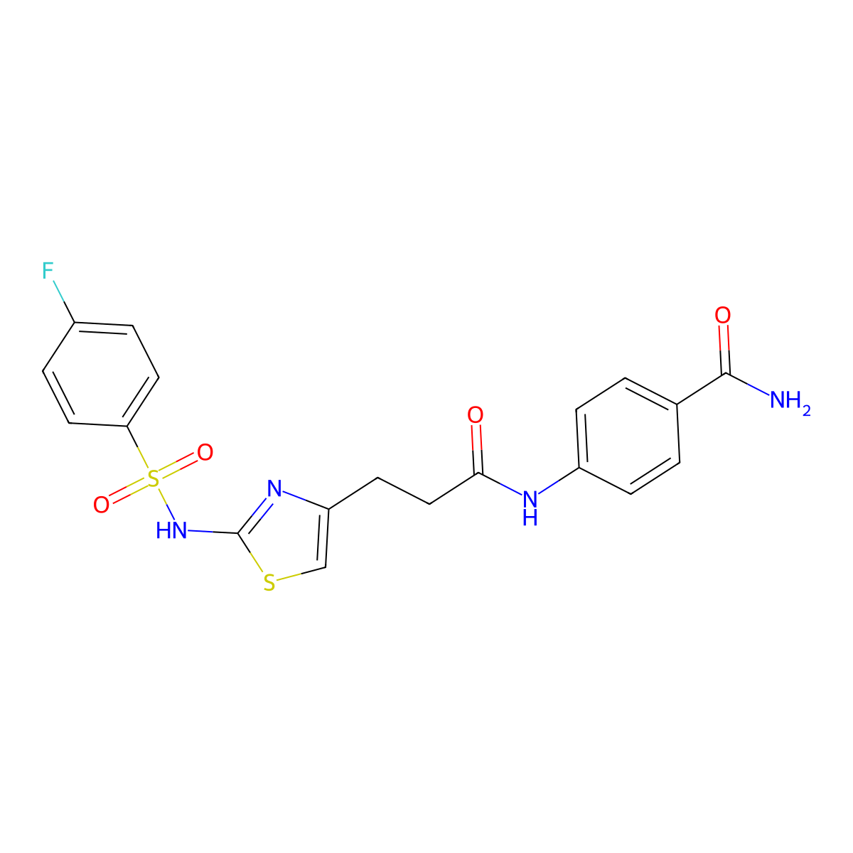 4-{3-[2-(4-Fluorobenzenesulfonamido)-1,3-thiazol-4-yl]propanamido}benzamide molecular structure, CAS 1040667-94-4