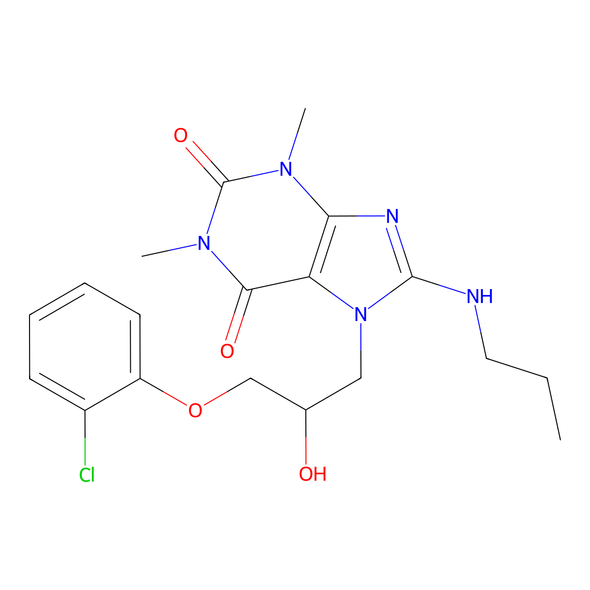 7-(3-(2-chlorophenoxy)-2-hydroxypropyl)-1,3-dimethyl-8-(propylamino)-1H-purine-2,6(3H,7H)-dione molecular structure, CAS 1040667-96-6