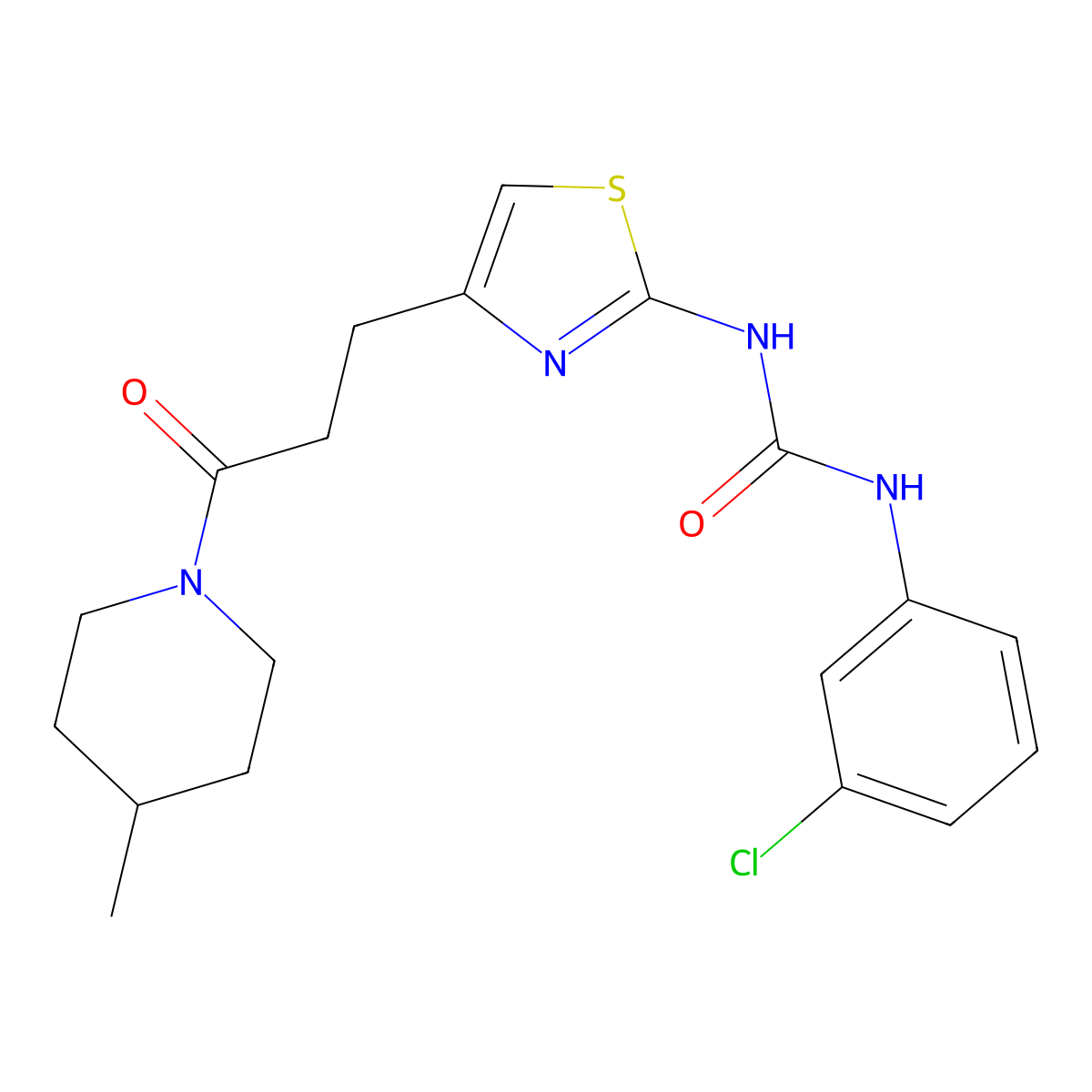 1-(3-Chlorophenyl)-3-{4-[3-(4-methylpiperidin-1-yl)-3-oxopropyl]-1,3-thiazol-2-yl}urea molecular structure, CAS 1040667-98-8