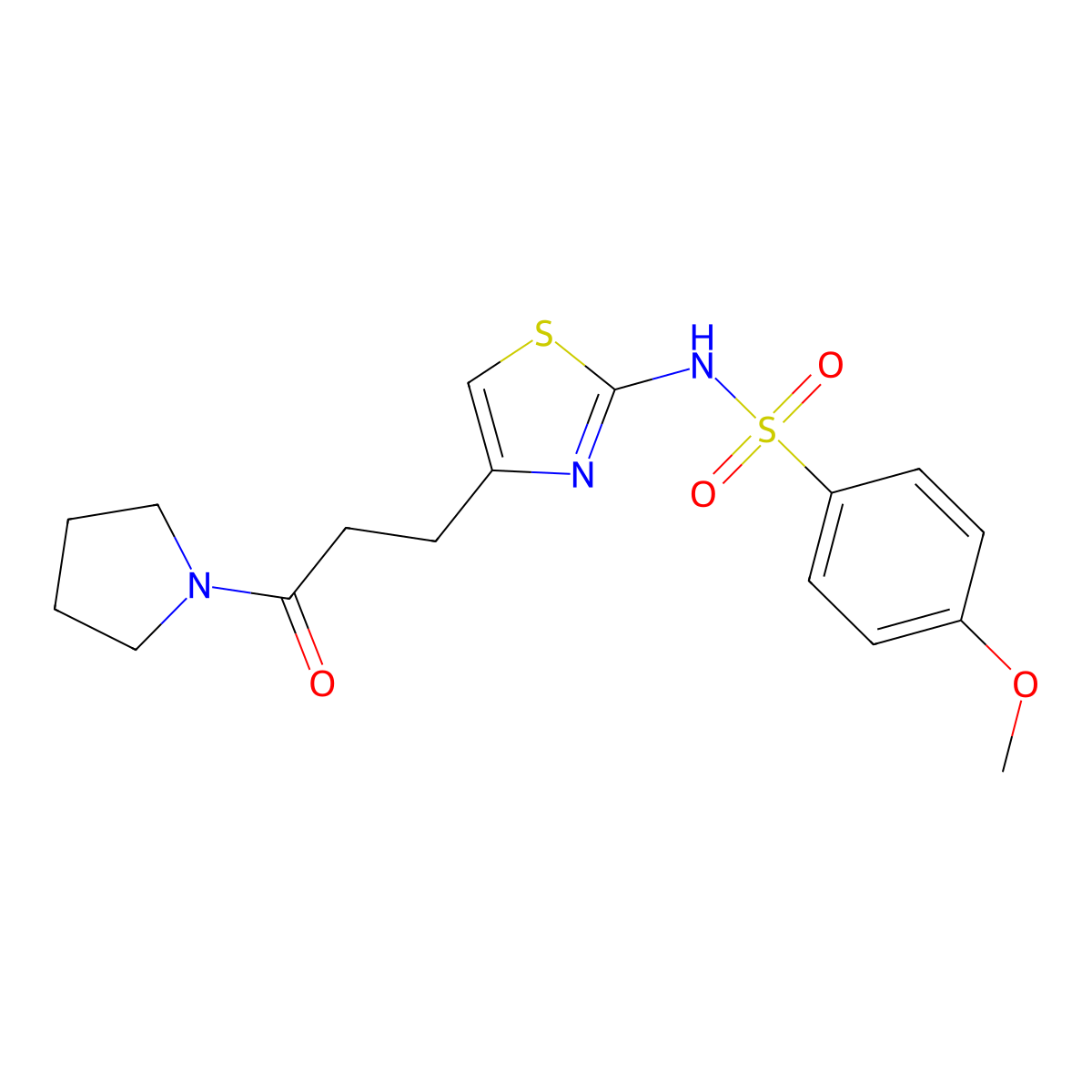 4-methoxy-N-(4-(3-oxo-3-(pyrrolidin-1-yl)propyl)thiazol-2-yl)benzenesulfonamide molecular structure, CAS 1040668-00-5