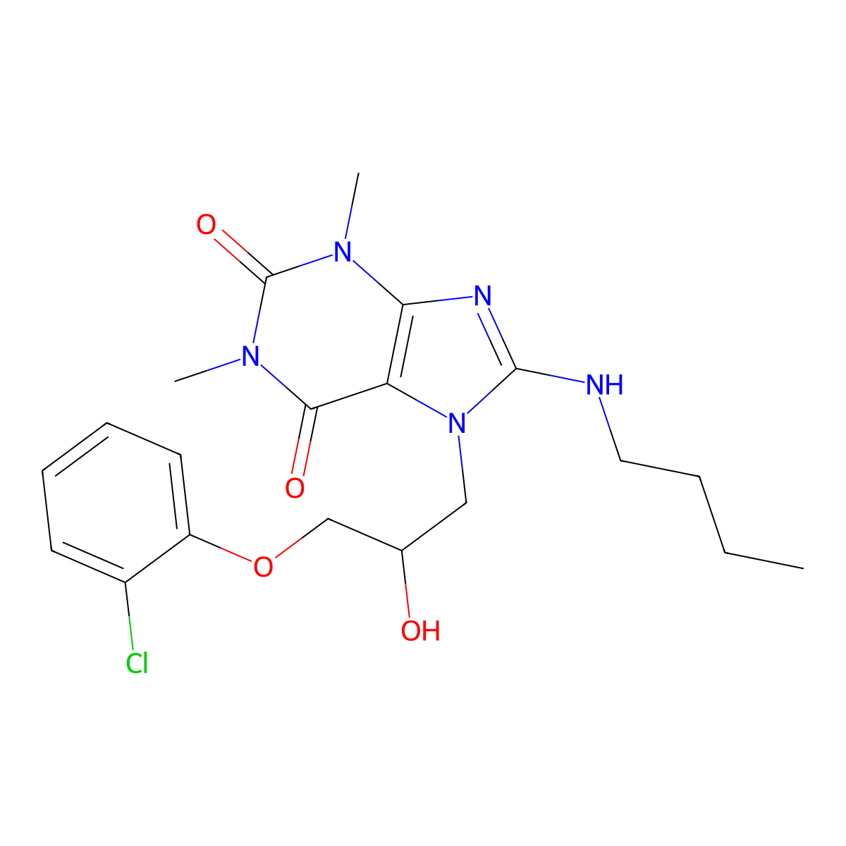 8-(butylamino)-7-(3-(2-chlorophenoxy)-2-hydroxypropyl)-1,3-dimethyl-1H-purine-2,6(3H,7H)-dione molecular structure, CAS 1040668-01-6