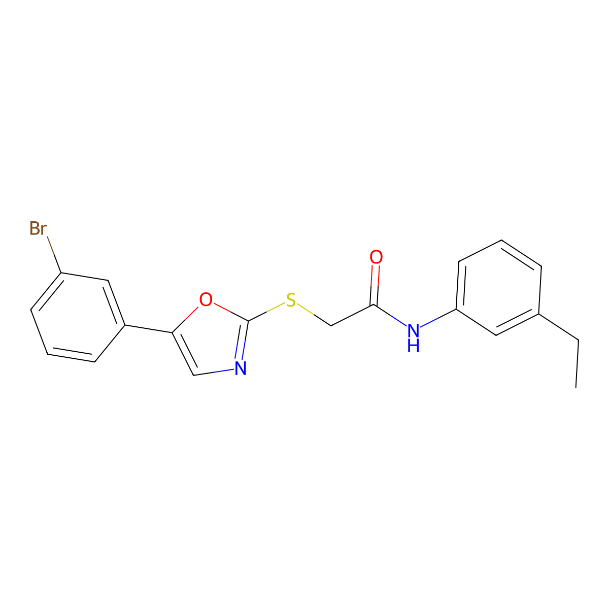 2-((5-(3-bromophenyl)oxazol-2-yl)thio)-N-(3-ethylphenyl)acetamide molecular structure, CAS 1040668-04-9