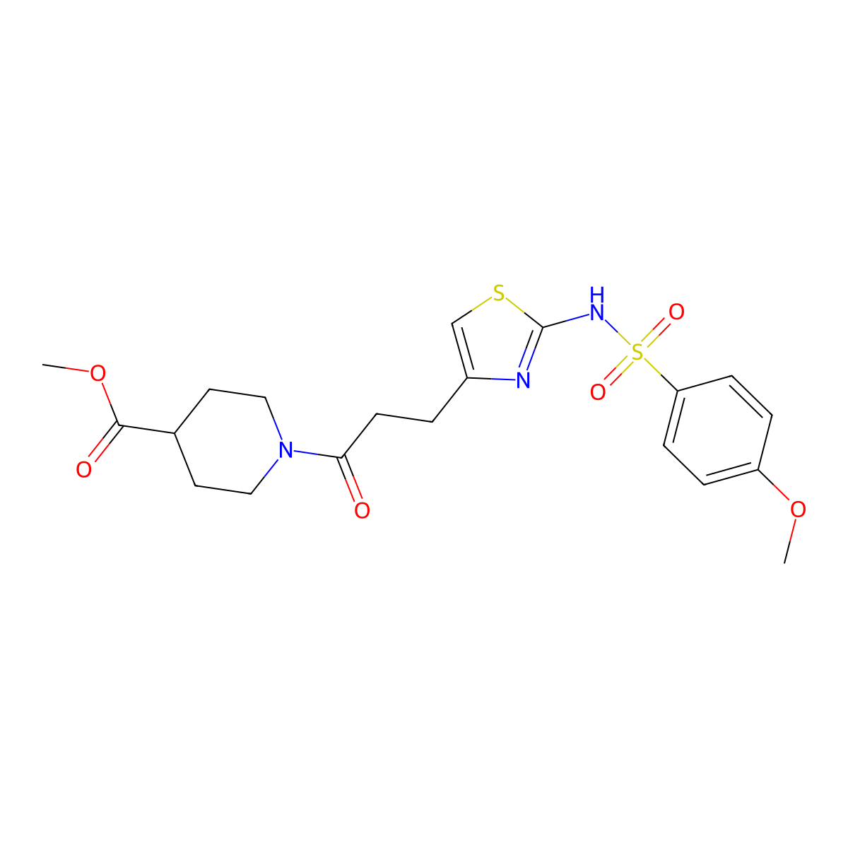 Methyl 1-{3-[2-(4-methoxybenzenesulfonamido)-1,3-thiazol-4-yl]propanoyl}piperidine-4-carboxylate molecular structure, CAS 1040668-07-2