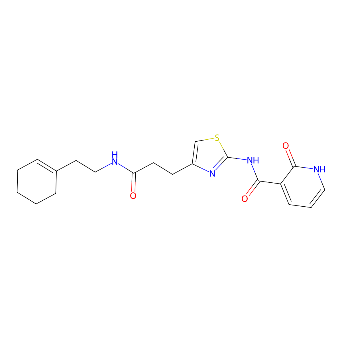 N-[4-(2-{[2-(cyclohex-1-en-1-yl)ethyl]carbamoyl}ethyl)-1,3-thiazol-2-yl]-2-oxo-1,2-dihydropyridine-3-carboxamide molecular structure, CAS 1040668-12-9