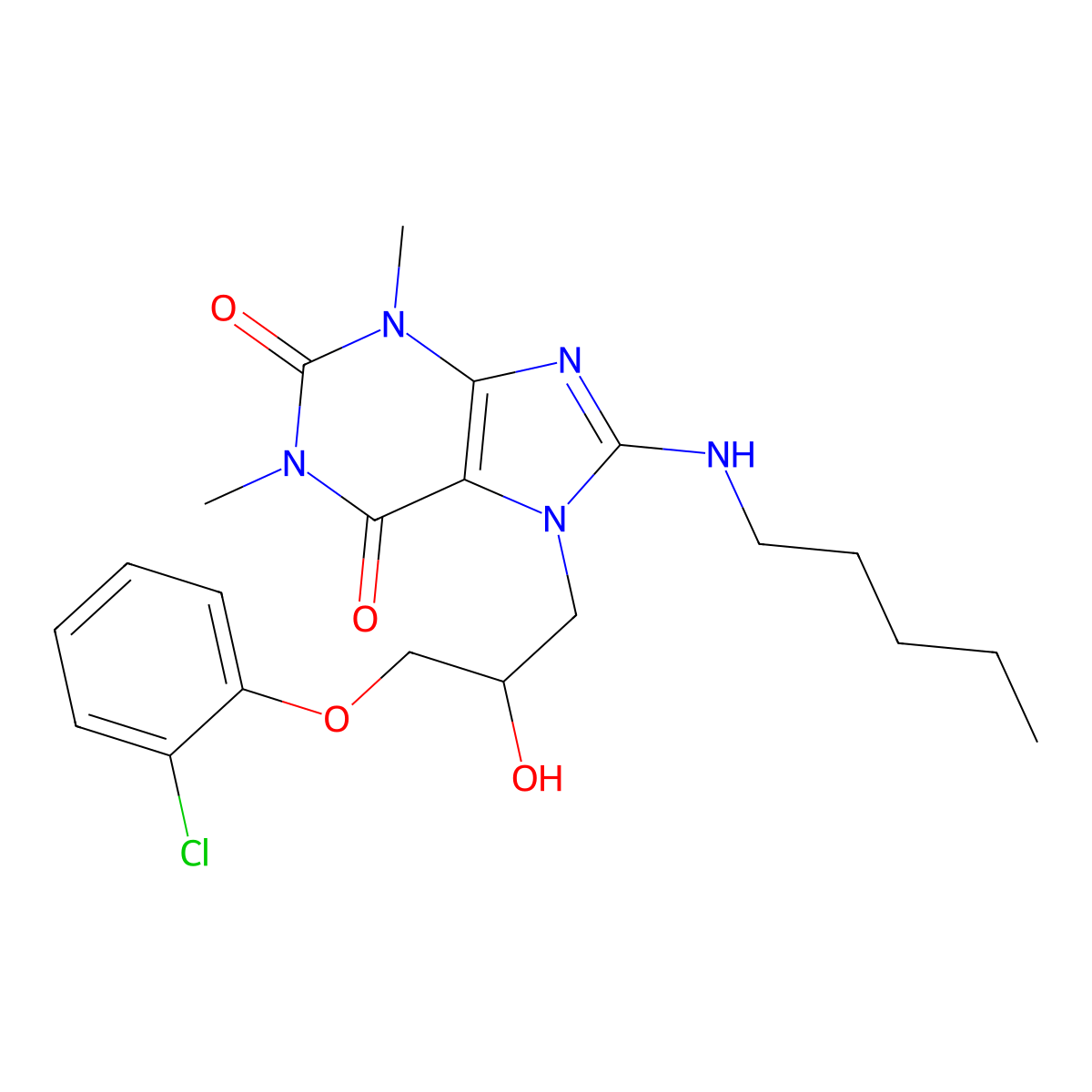 7-(3-(2-chlorophenoxy)-2-hydroxypropyl)-1,3-dimethyl-8-(pentylamino)-1H-purine-2,6(3H,7H)-dione molecular structure, CAS 1040668-14-1