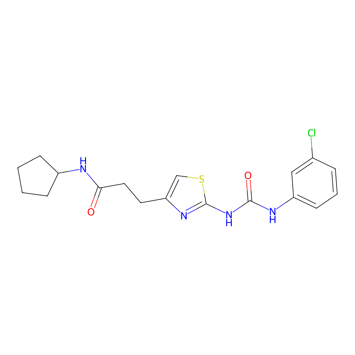3-(2-{[(3-chlorophenyl)carbamoyl]amino}-1,3-thiazol-4-yl)-N-cyclopentylpropanamide molecular structure, CAS 1040668-17-4