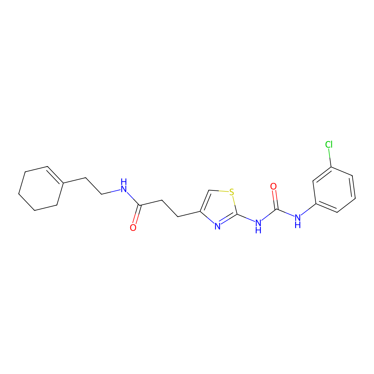 3-(2-{[(3-chlorophenyl)carbamoyl]amino}-1,3-thiazol-4-yl)-N-[2-(cyclohex-1-en-1-yl)ethyl]propanamide molecular structure, CAS 1040668-23-2