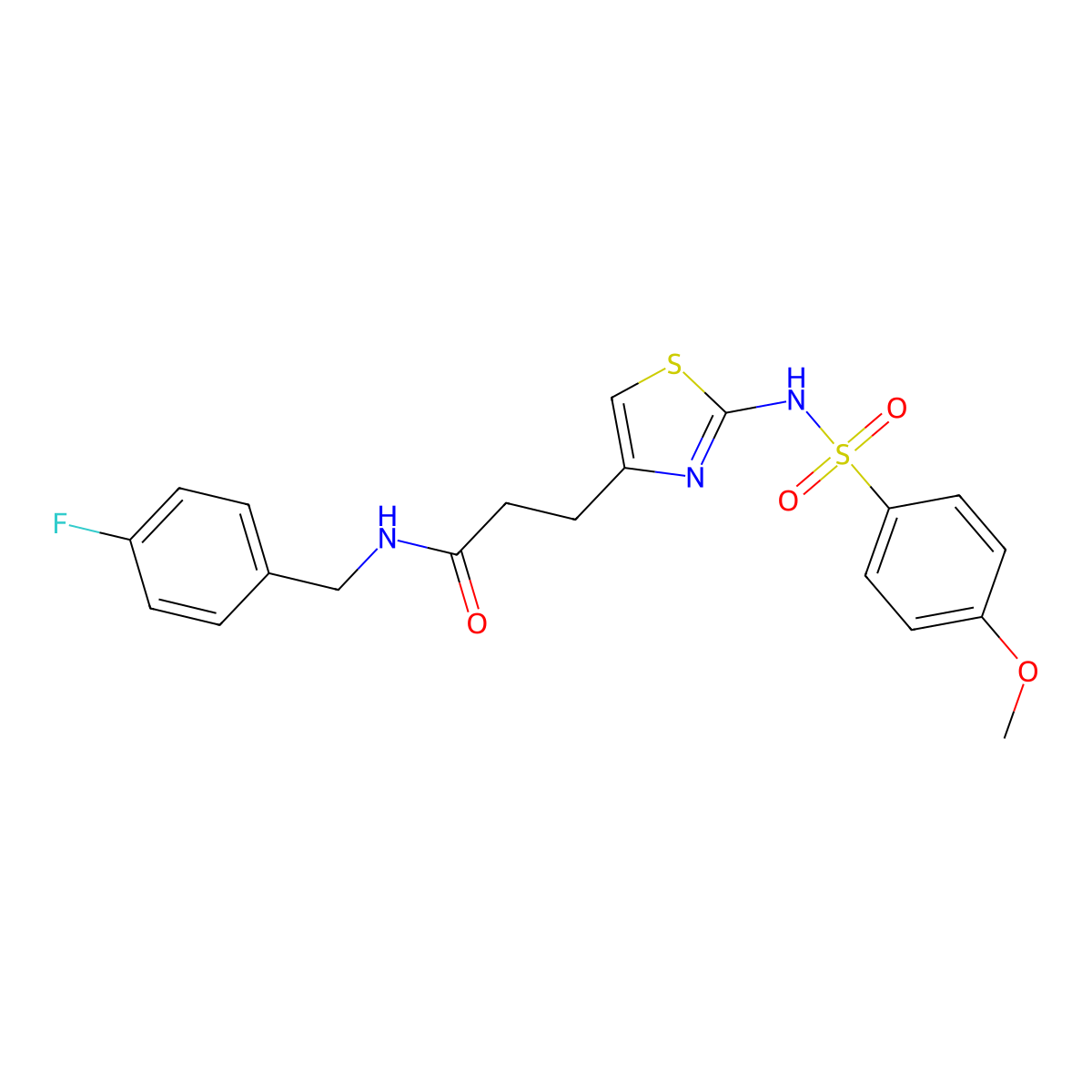 N-[(4-fluorophenyl)methyl]-3-[2-(4-methoxybenzenesulfonamido)-1,3-thiazol-4-yl]propanamide molecular structure, CAS 1040668-25-4