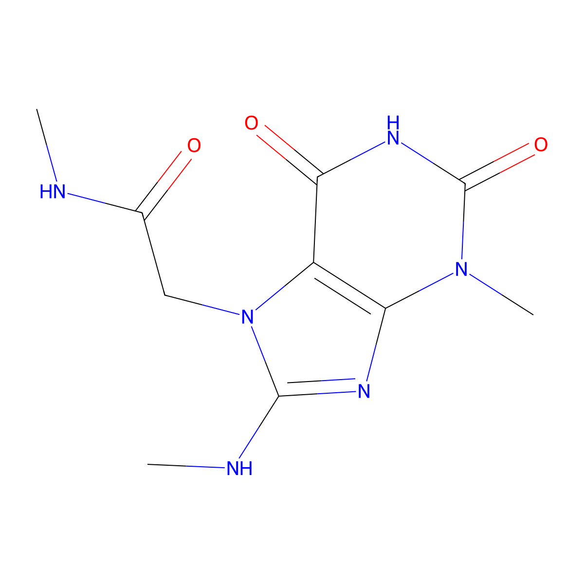N-methyl-2-[3-methyl-8-(methylamino)-2,6-dioxo-2,3,6,7-tetrahydro-1H-purin-7-yl]acetamide molecular structure, CAS 1040668-26-5