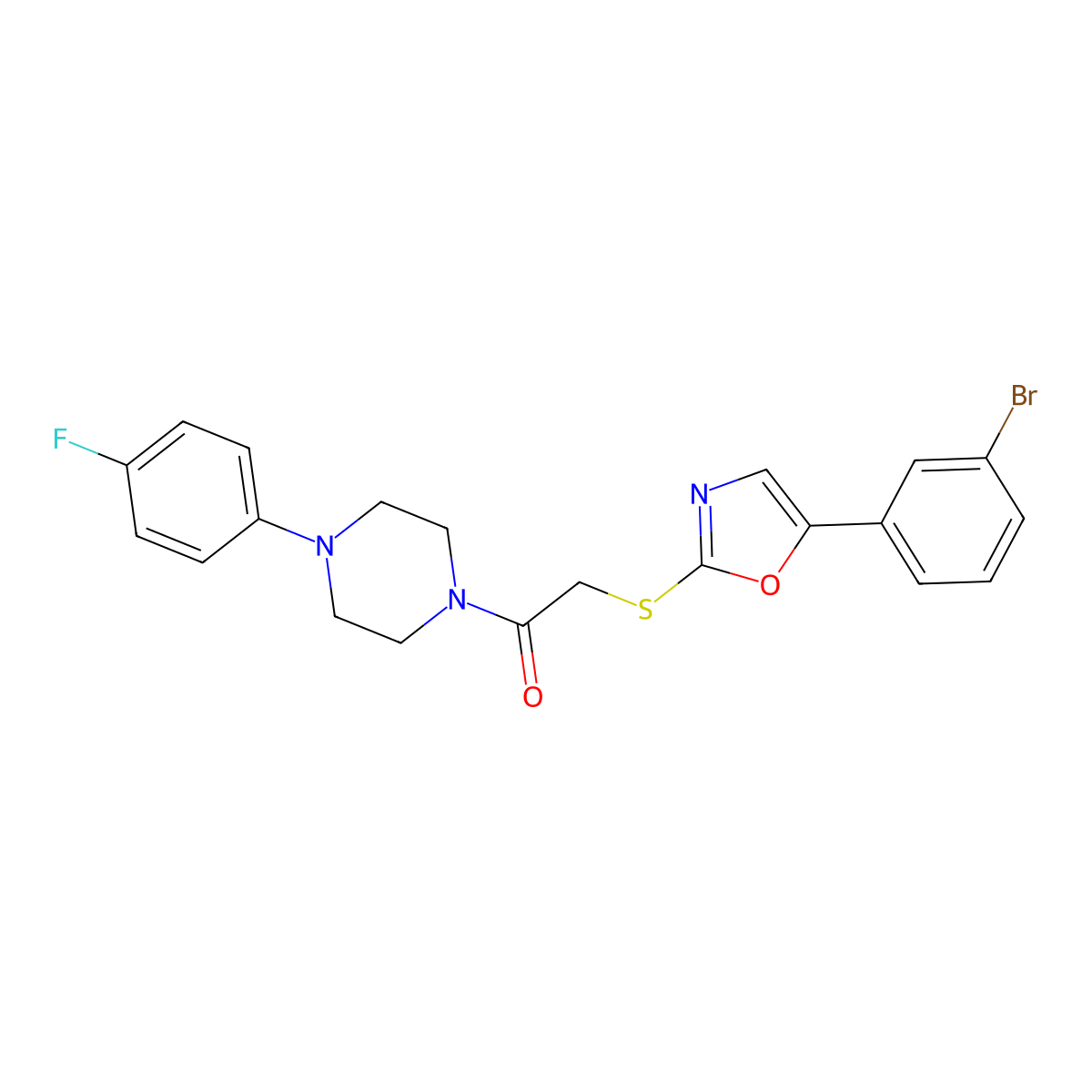 2-{[5-(3-Bromophenyl)-1,3-oxazol-2-yl]sulfanyl}-1-[4-(4-fluorophenyl)piperazin-1-yl]ethan-1-one molecular structure, CAS 1040668-28-7