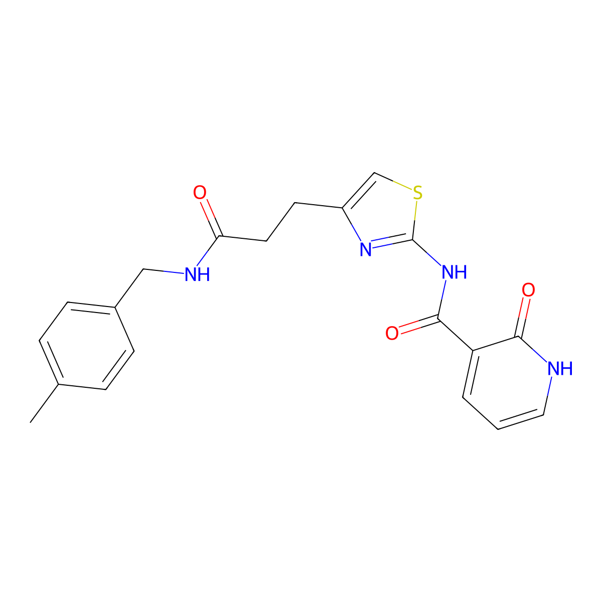N-[4-(2-{[(4-methylphenyl)methyl]carbamoyl}ethyl)-1,3-thiazol-2-yl]-2-oxo-1,2-dihydropyridine-3-carboxamide molecular structure, CAS 1040668-30-1