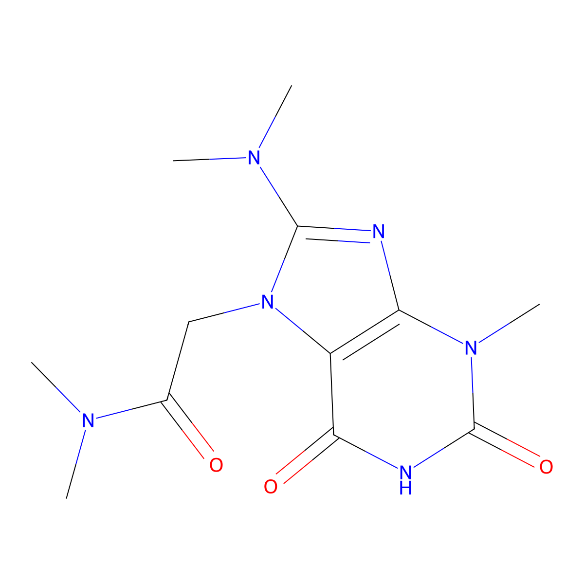 2-[8-(dimethylamino)-3-methyl-2,6-dioxo-2,3,6,7-tetrahydro-1H-purin-7-yl]-N,N-dimethylacetamide molecular structure, CAS 1040668-32-3