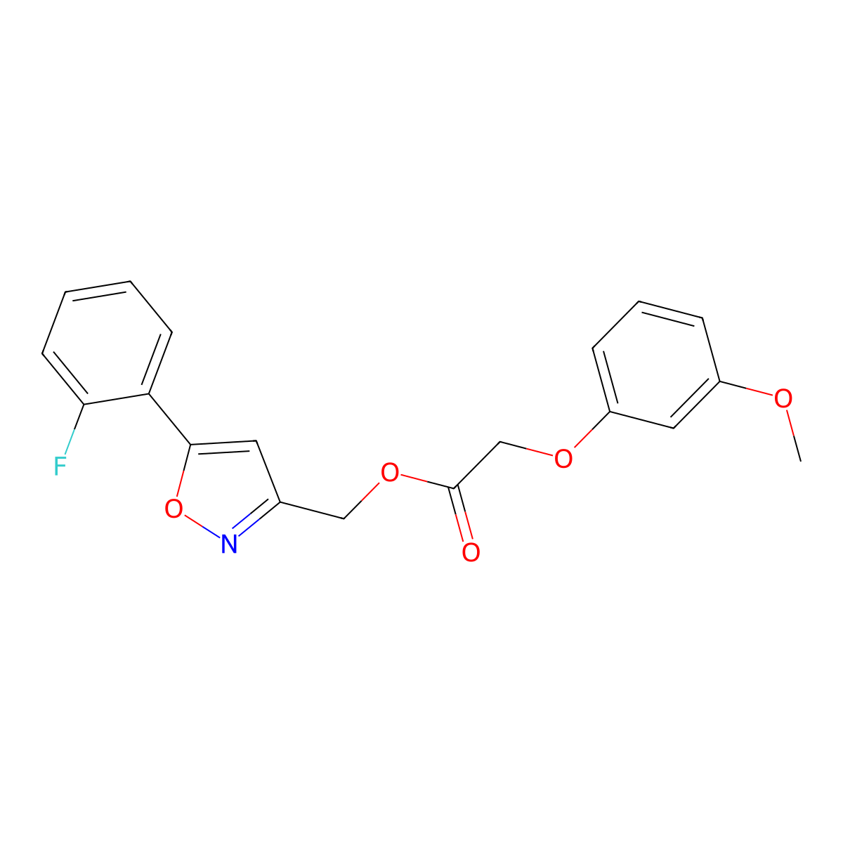 (5-(2-Fluorophenyl)isoxazol-3-yl)methyl 2-(3-methoxyphenoxy)acetate molecular structure, CAS 1040668-33-4