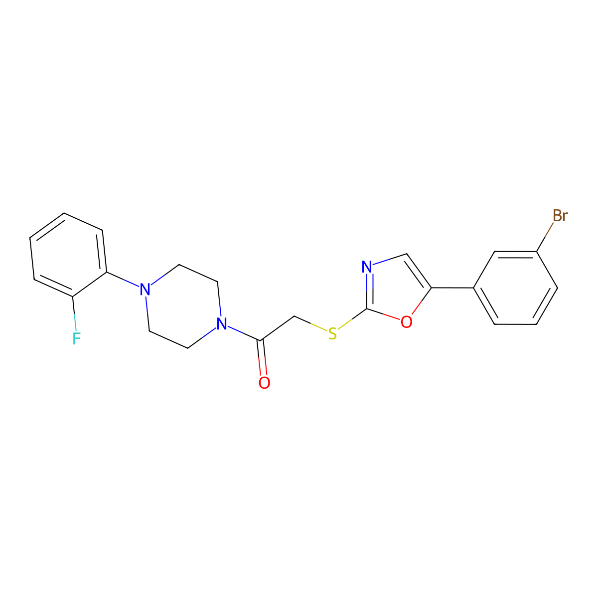 2-{[5-(3-Bromophenyl)-1,3-oxazol-2-yl]sulfanyl}-1-[4-(2-fluorophenyl)piperazin-1-yl]ethan-1-one molecular structure, CAS 1040668-34-5