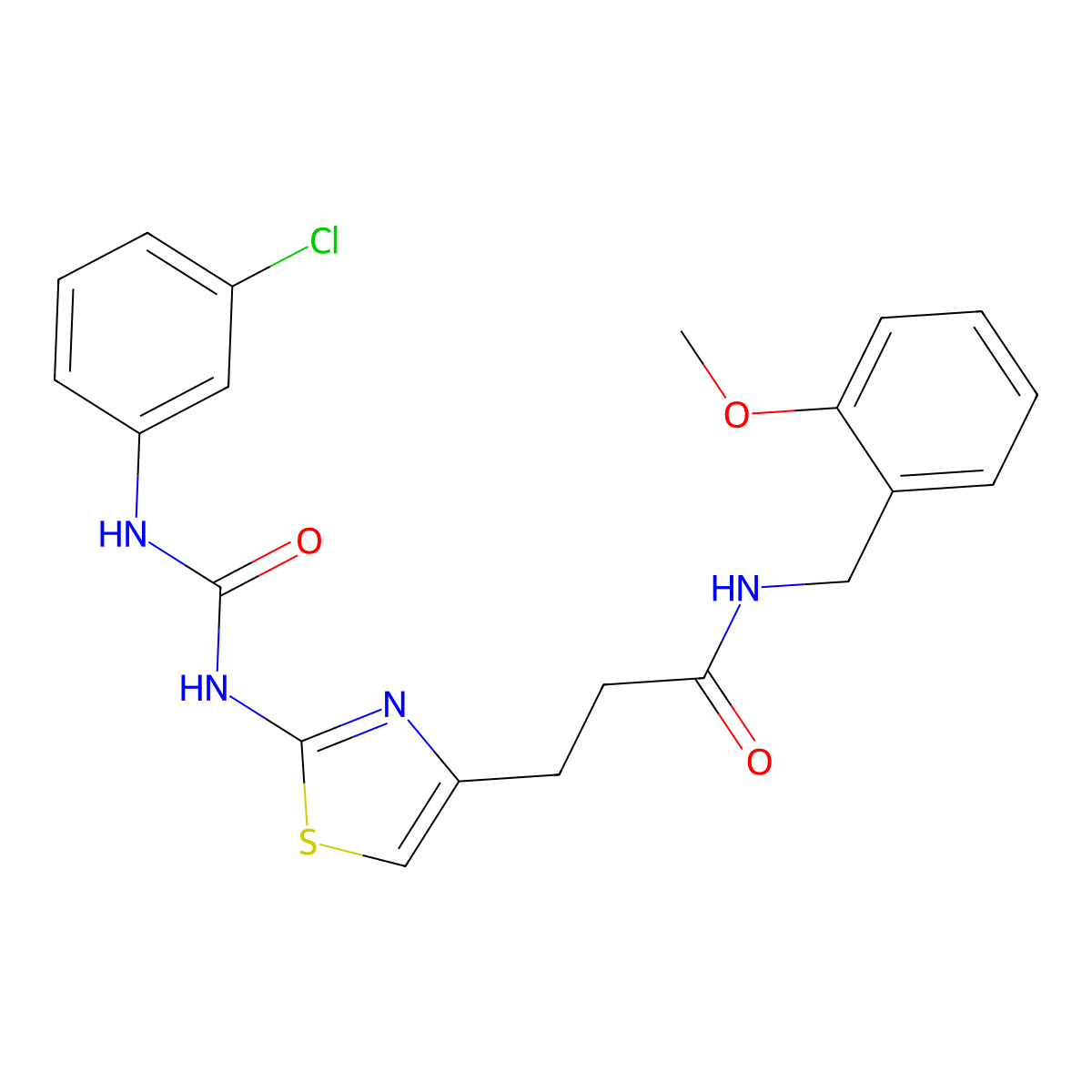 3-(2-{[(3-chlorophenyl)carbamoyl]amino}-1,3-thiazol-4-yl)-N-[(2-methoxyphenyl)methyl]propanamide molecular structure, CAS 1040668-35-6