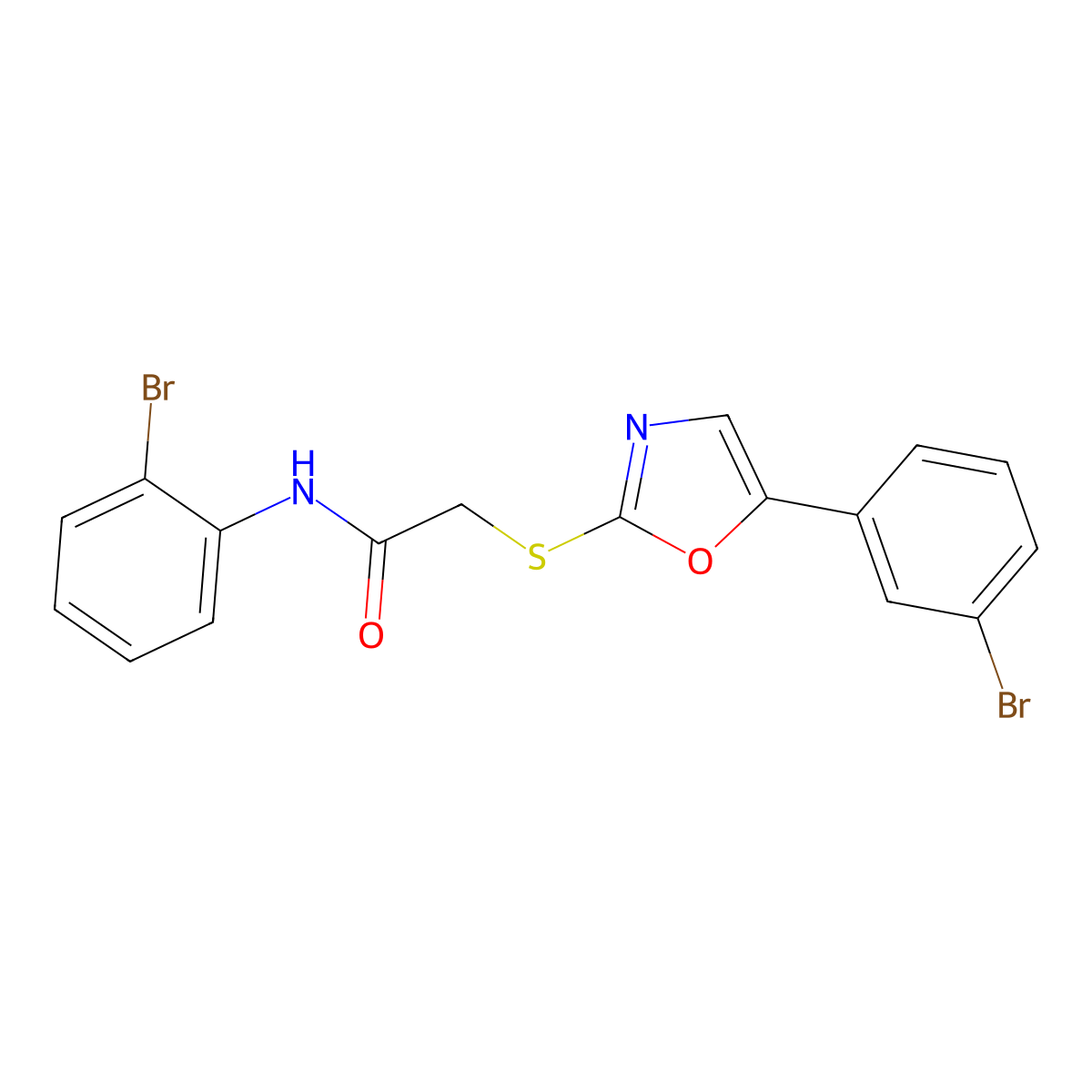 N-(2-bromophenyl)-2-((5-(3-bromophenyl)oxazol-2-yl)thio)acetamide molecular structure, CAS 1040668-40-3