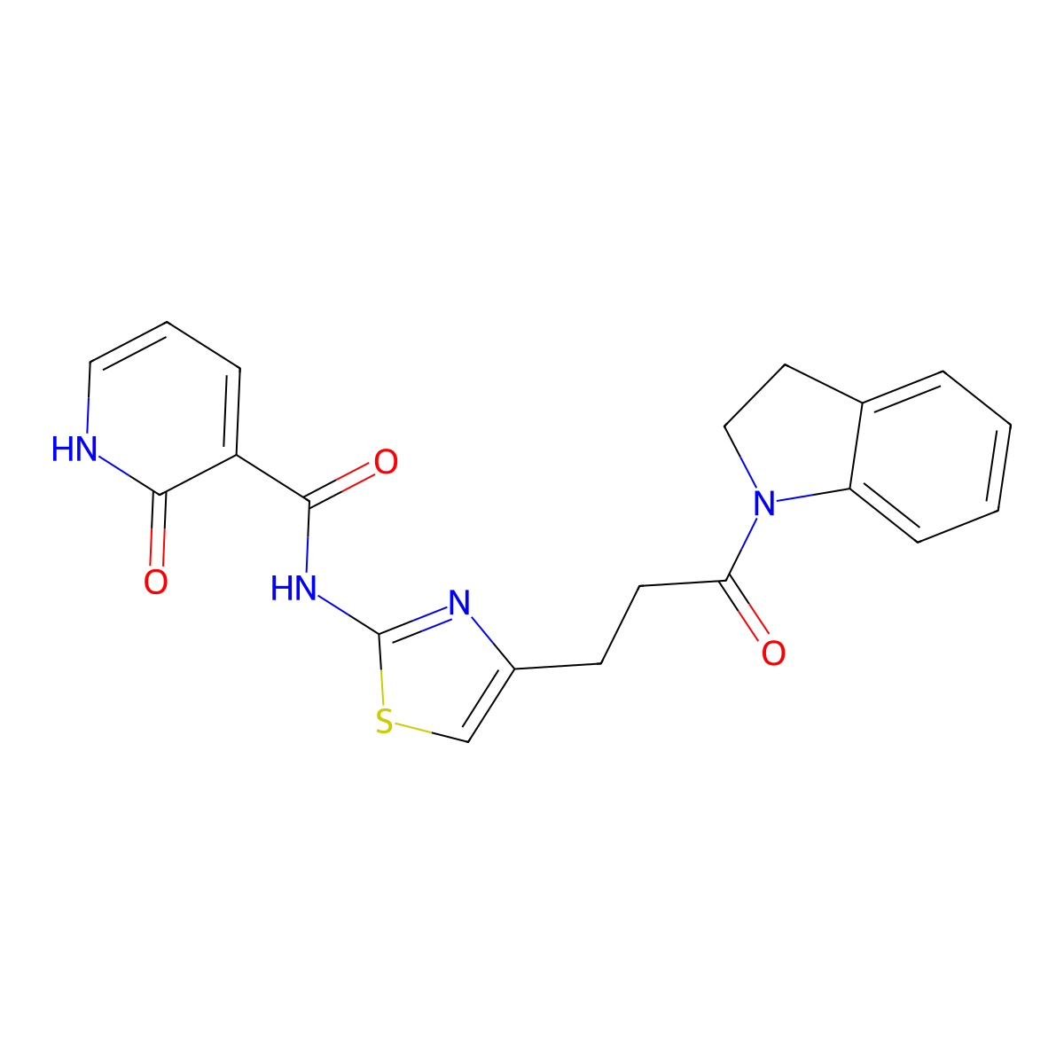 N-{4-[3-(2,3-dihydro-1H-indol-1-yl)-3-oxopropyl]-1,3-thiazol-2-yl}-2-oxo-1,2-dihydropyridine-3-carboxamide molecular structure, CAS 1040668-42-5