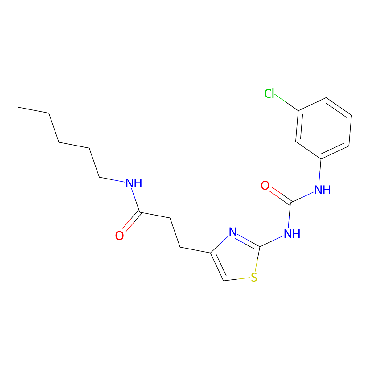 3-(2-{[(3-chlorophenyl)carbamoyl]amino}-1,3-thiazol-4-yl)-N-pentylpropanamide molecular structure, CAS 1040668-47-0