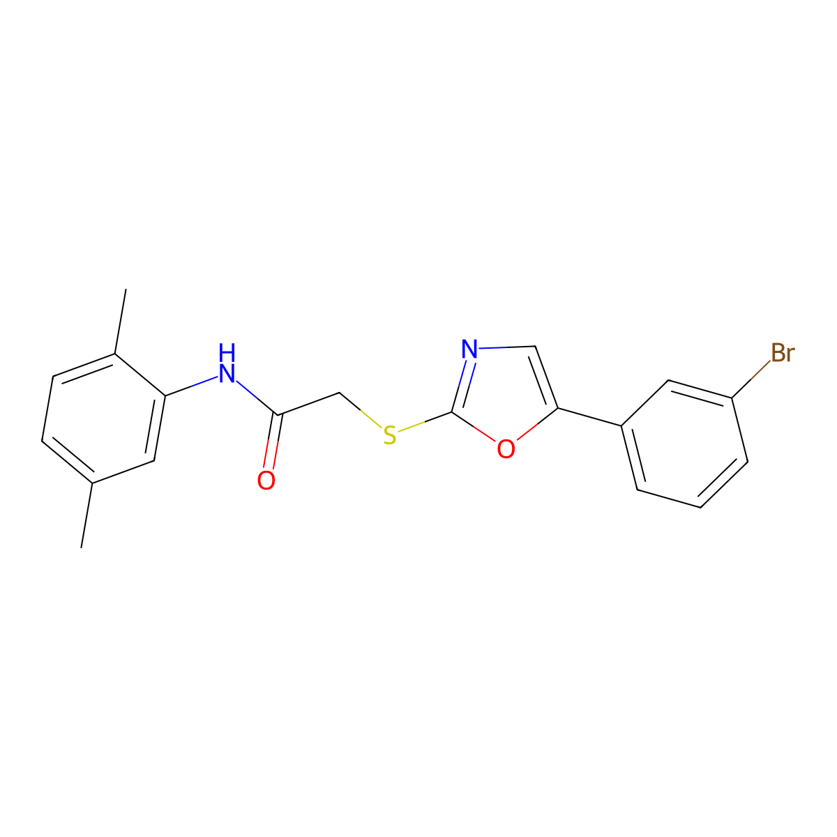 2-((5-(3-bromophenyl)oxazol-2-yl)thio)-N-(2,5-dimethylphenyl)acetamide molecular structure, CAS 1040668-52-7